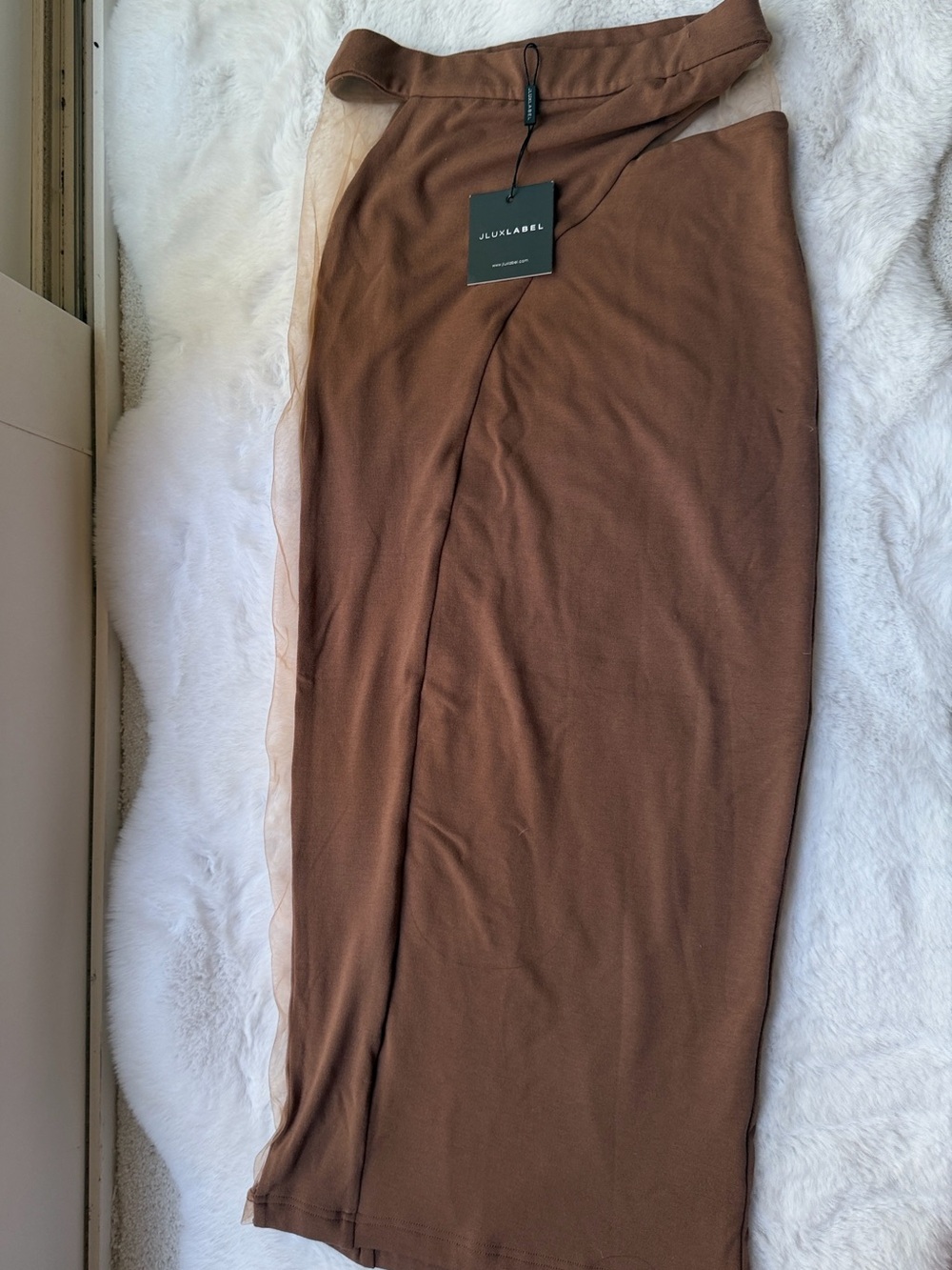 JLUXLABEL Chocolate Brown Midi Pencil Skirt